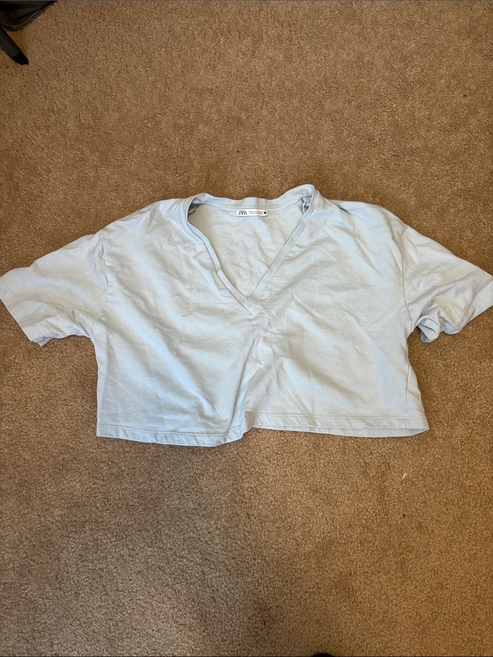 Zara Light Blue Cropped V-Neck Tee